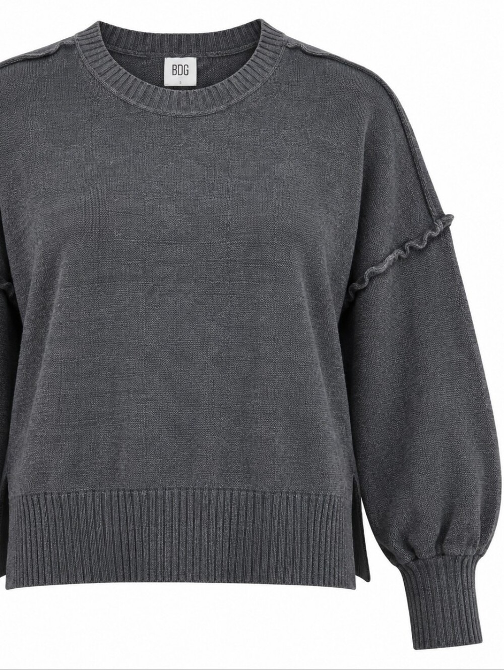 BDG | Charcoal Gray Exposed Seam Balloon Sleeve Boxy Oversized Sweater | S